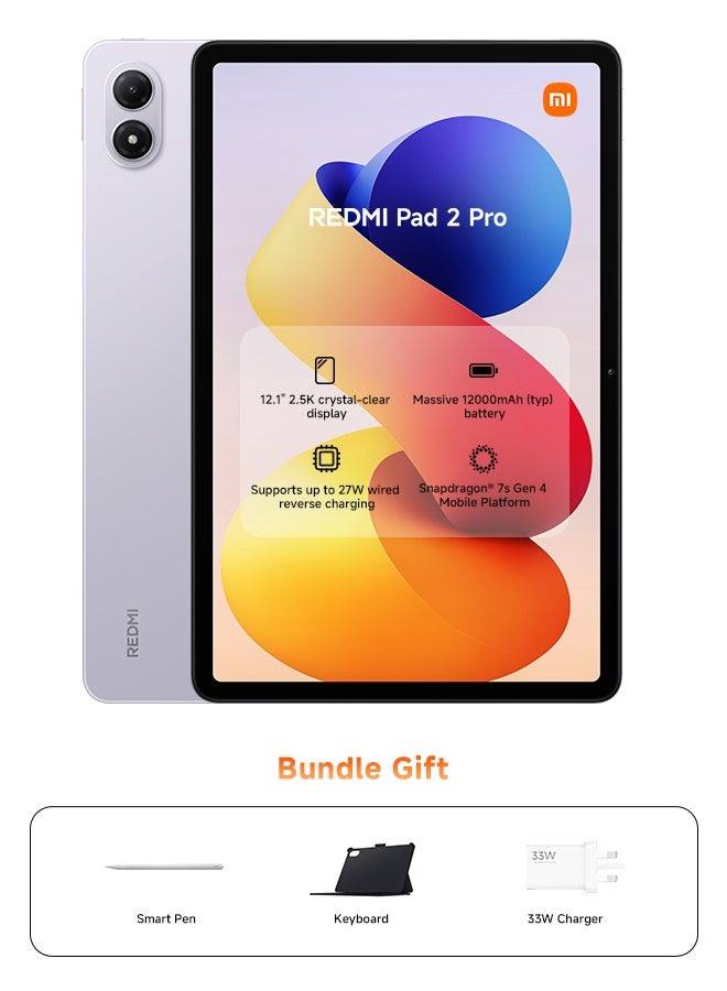 Xiaomi REDMI Pad 2 Pro 12.1-inch Tablet Lavender Purple 8GB RAM 256GB WiFi with Inbox Keyboard and Smart Pen - Global version - Image 1
