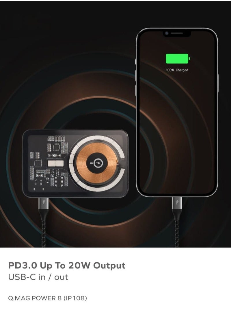 MagSafe Power Bank, Magnetic Wireless Power Bank, 5000mAh 15W Transparent Battery Pack, 20W USB-C Power Delivery Port, iPhone 13,14,15 Series