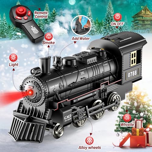 Hot Bee Train Set, Remote Control Train Toys with Luxury Track & Glowing Passenger Carriages, Metal Christmas Tree Train with Smoke, Light and Sound, Toy Train Set for 3 4 5 6 7+ Years Old Boys Gifts - Image 2