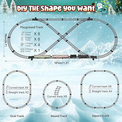 Hot Bee Train Set, Remote Control Train Toys with Luxury Track & Glowing Passenger Carriages, Metal Christmas Tree Train with Smoke, Light and Sound, Toy Train Set for 3 4 5 6 7+ Years Old Boys Gifts - Image 5
