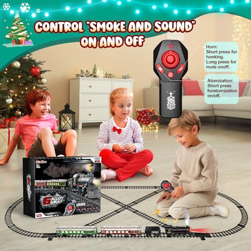 Hot Bee Train Set, Remote Control Train Toys with Luxury Track & Glowing Passenger Carriages, Metal Christmas Tree Train with Smoke, Light and Sound, Toy Train Set for 3 4 5 6 7+ Years Old Boys Gifts - Image 4