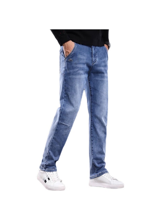 PLAYBOY Men'S Jeans Autumn And Winter Casual Pants Men'S Loose Business Straight-Leg All-Match Trousers Blue 30 - Image 3