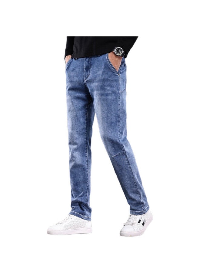 PLAYBOY Men'S Jeans Autumn And Winter Casual Pants Men'S Loose Business Straight-Leg All-Match Trousers Blue 30 - Image 1