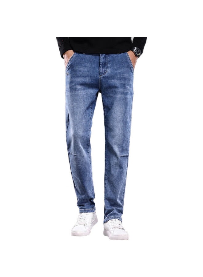 PLAYBOY Men'S Jeans Autumn And Winter Casual Pants Men'S Loose Business Straight-Leg All-Match Trousers Blue 30 - Image 2