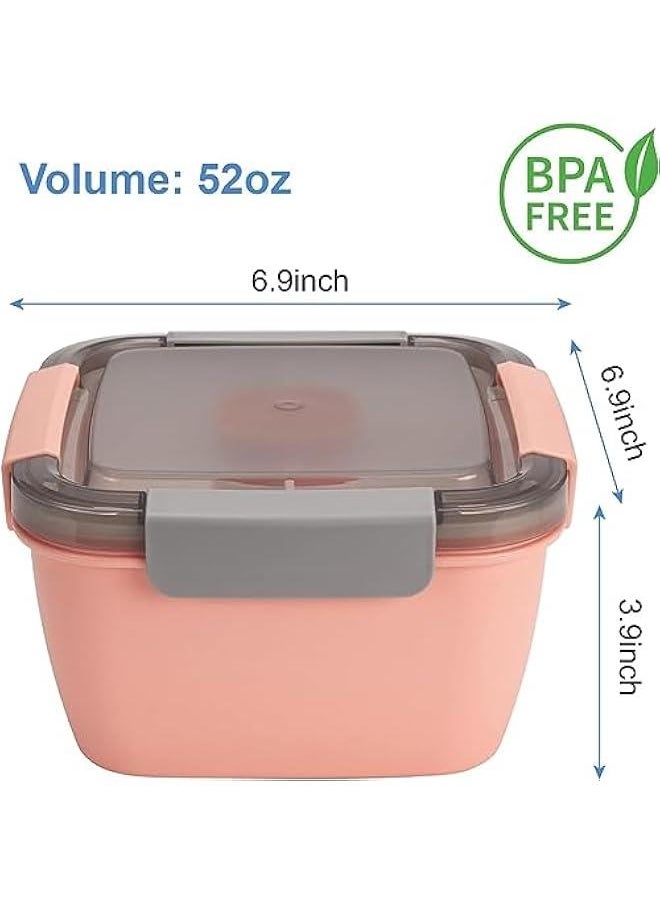 HOOKOR - Salad Lunch Container To Go, 52-oz Salad Bowls with 3 Compartments, Salad Dressings Container for Salad Toppings, Snacks, Men, Women (Pink) - Image 1