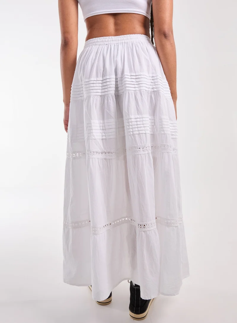بينك فانيلا Prairie Tiered Maxi Skirt