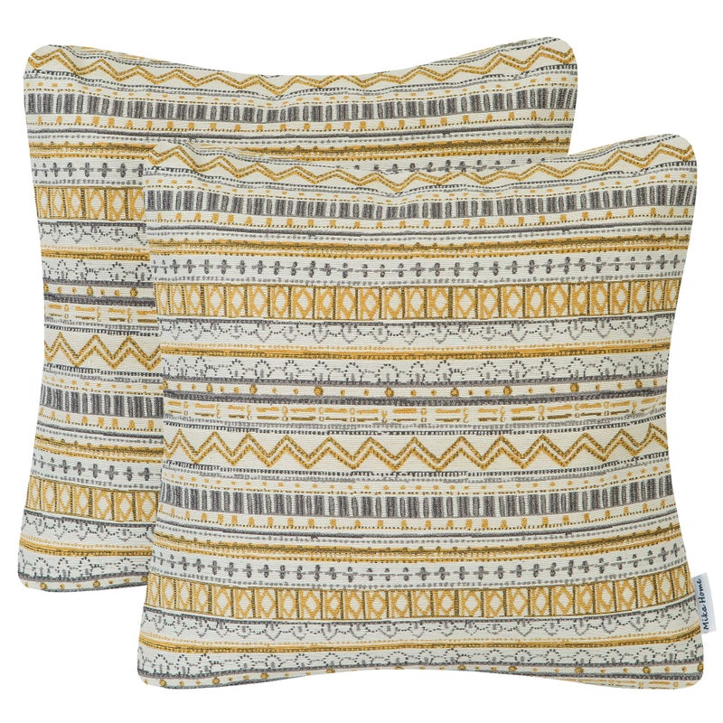 Mika Home Pack of 2 Throw Pillow Cases Decorative Pillow Covers for Home Decoration Bohemian Striped Geometric Pattern 22x22 InchesGold Grey Cream