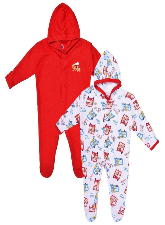 MAGIC TOWN Babyneeds New Born Baby Multi-Color Long Sleeve Cotton Sleep Suit Romper for Boys and Girls Set of 2 - Image 1