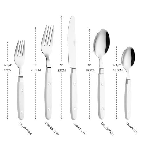 ANNOVA Silverware Set RetroRivet Colorful Stainless Steel Tableware Kitchen Flatware Set Utensils Includes Dinner Knives Forks Spoons Salad Forks Dessert Spoons White 20 Pieces - Image 3
