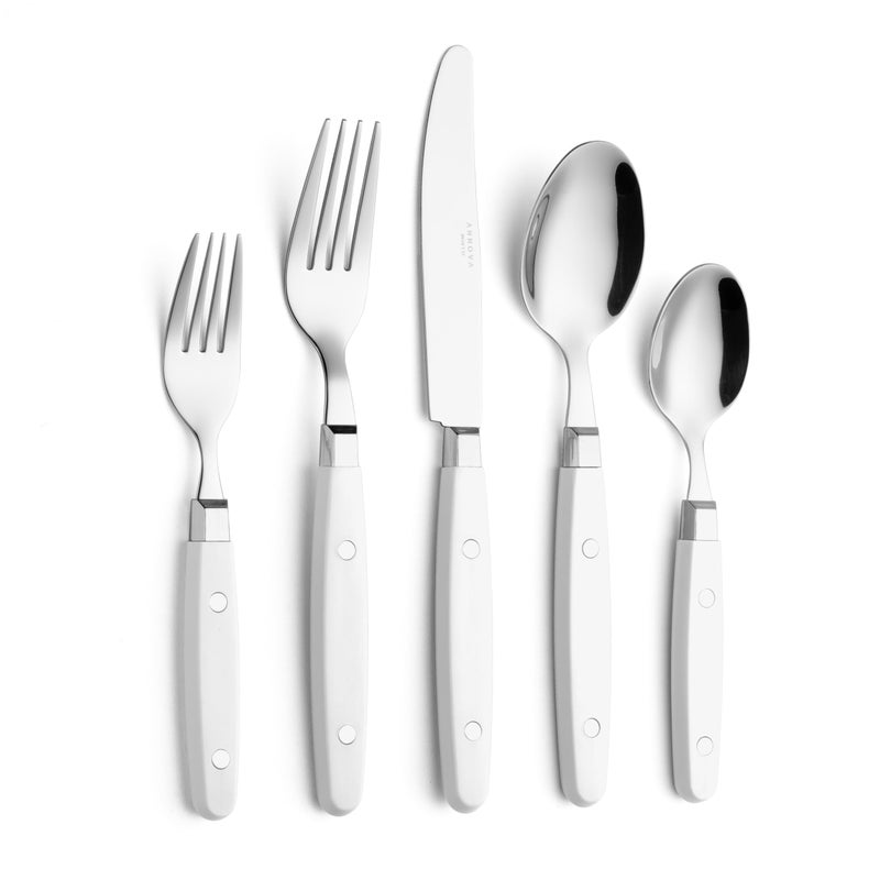 ANNOVA Silverware Set RetroRivet Colorful Stainless Steel Tableware Kitchen Flatware Set Utensils Includes Dinner Knives Forks Spoons Salad Forks Dessert Spoons White 20 Pieces - Image 2