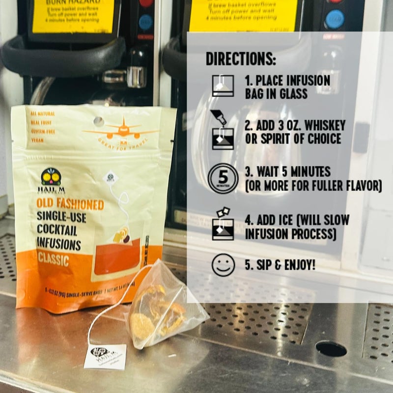 Old Fashioned Cocktail Infusion Bags - DIY Bourbon Cocktail Kit, TSA-Approved Travel Gift with Dried Orange, Cherry & Demerara Sugar - No Powders - 5 Cocktail Teabags - Image 5