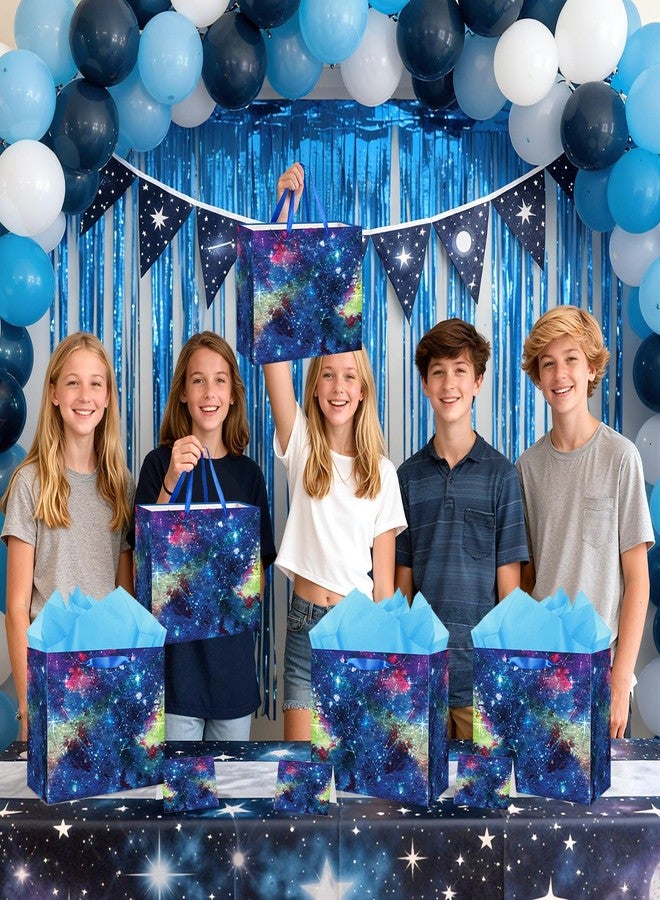 LUUFILx Galaxy Gift Bag Space Party Favors Bag with Card Tissue Paper Stars Outer Space Gift Wrap Blue Galaxy Wrapping Paper Goodie Candy Bag for Kids Boys Girls Birthday Anniversary Planet Party Decorations - Image 4