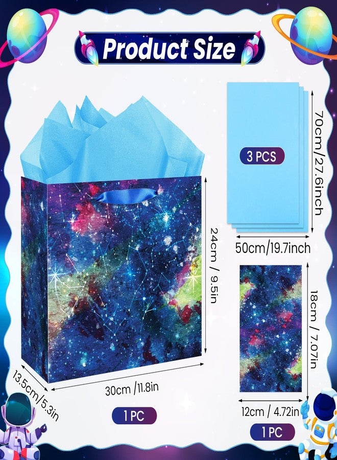 LUUFILx Galaxy Gift Bag Space Party Favors Bag with Card Tissue Paper Stars Outer Space Gift Wrap Blue Galaxy Wrapping Paper Goodie Candy Bag for Kids Boys Girls Birthday Anniversary Planet Party Decorations - Image 3