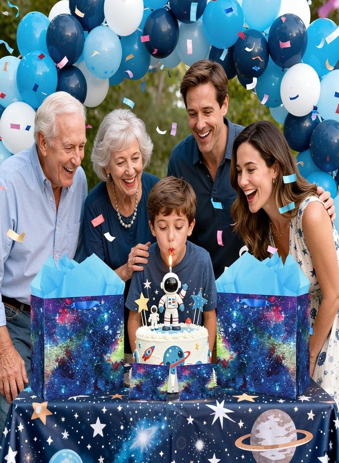 LUUFILx Galaxy Gift Bag Space Party Favors Bag with Card Tissue Paper Stars Outer Space Gift Wrap Blue Galaxy Wrapping Paper Goodie Candy Bag for Kids Boys Girls Birthday Anniversary Planet Party Decorations - Image 2