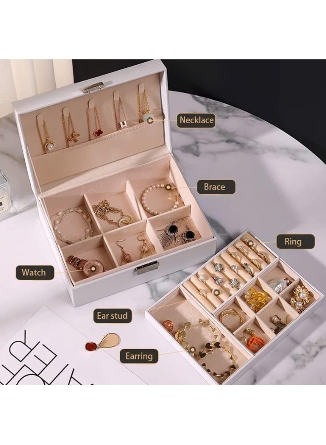 SAFENHAND Large Jewelry Box Organizer for Women, 2 Layer PU Leather Display Case with Removable Tray, Storage for Necklaces, Earrings, Bracelets, Rings  - Image 4