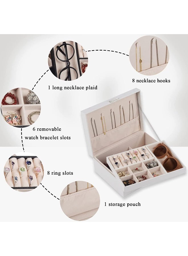 SAFENHAND Large Jewelry Box Organizer for Women, 2 Layer PU Leather Display Case with Removable Tray, Storage for Necklaces, Earrings, Bracelets, Rings  - Image 3