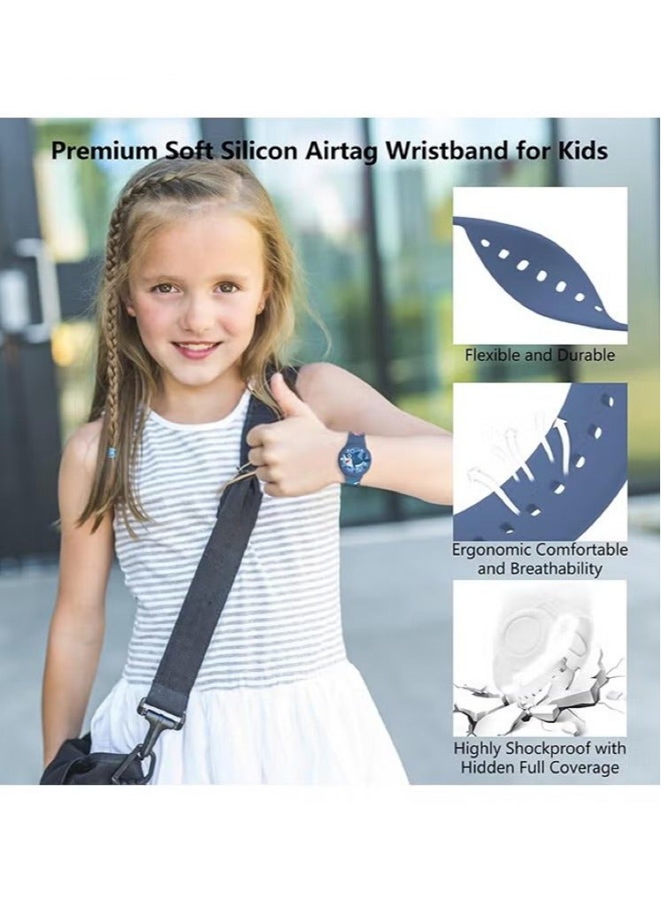AirTag Bracelet for Kids, Waterproof Cute Cartoon Air tag Holder for Kids with Soft Silicone Full Coverage Anti-Lost Hidden Airtag Wristband Accessories for Child（Dark Blue)  - Image 3