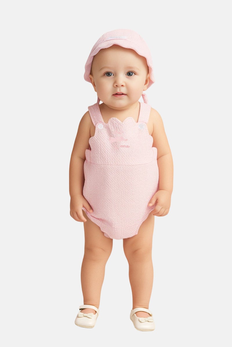 Rock-A-Bye Baby Boutique Toddlers Girl 2 Pcs Textured Bodysuit Set With Hat, Pink - Image 1