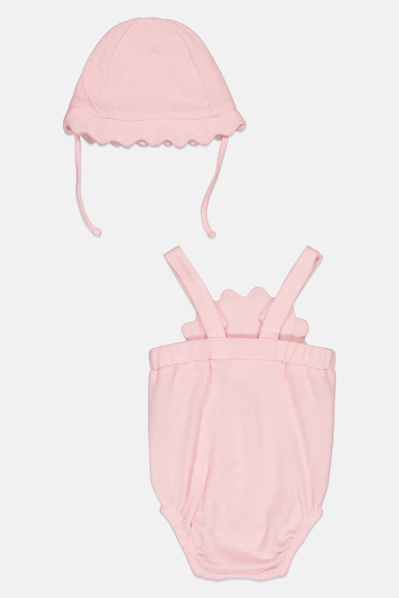 Rock-A-Bye Baby Boutique Toddlers Girl 2 Pcs Textured Bodysuit Set With Hat, Pink - Image 3