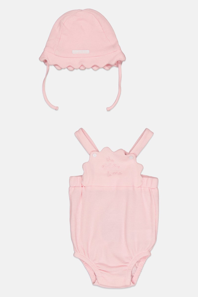 Rock-A-Bye Baby Boutique Toddlers Girl 2 Pcs Textured Bodysuit Set With Hat, Pink - Image 2