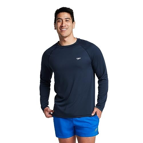 Speedo Men's UV Shirt Long Sleeve Loose Fit Easy Tee athletic technical swimsuits, New Navy, Small US - Image 3