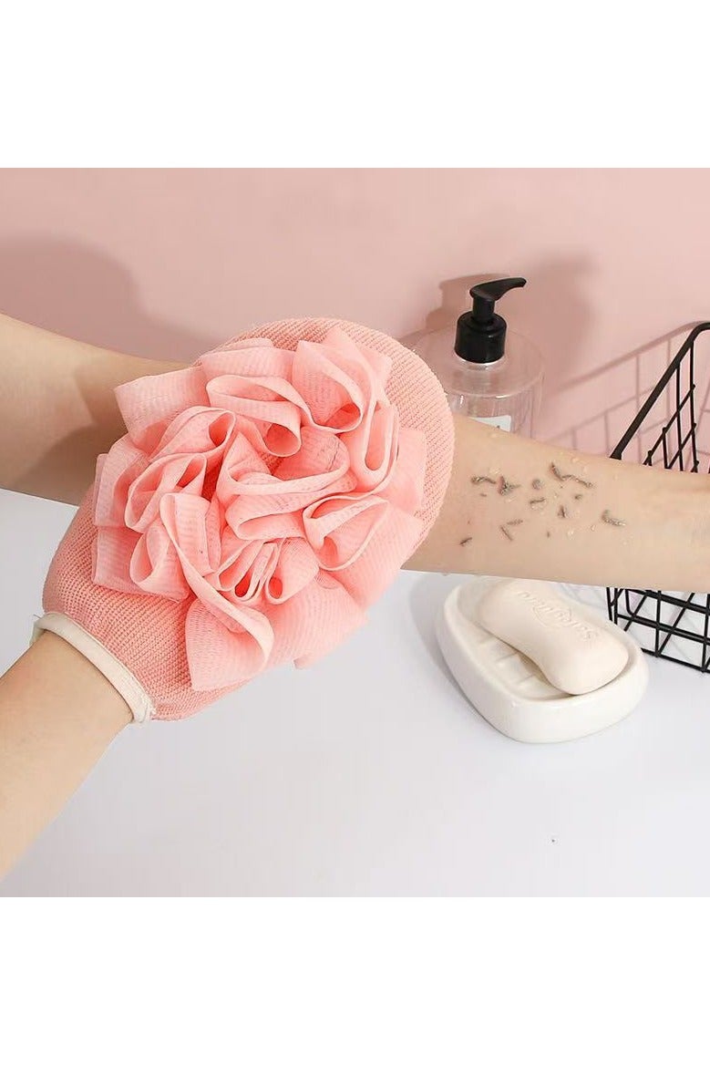 RTYY قفاز تقشير مع إسفنجة لوفا، إسفنجة استحمام مزدوجة الجوانب، إسفنجة تقشير الجسم باللوفة للاستحمام للنساء/الرجال، قفازات تقشير الجسم لإزالة الجلد الميت 2 عناصر - Image 3