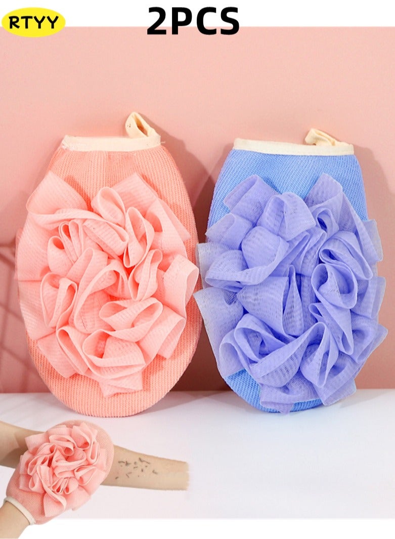 RTYY قفاز تقشير مع إسفنجة لوفا، إسفنجة استحمام مزدوجة الجوانب، إسفنجة تقشير الجسم باللوفة للاستحمام للنساء/الرجال، قفازات تقشير الجسم لإزالة الجلد الميت 2 عناصر - Image 1