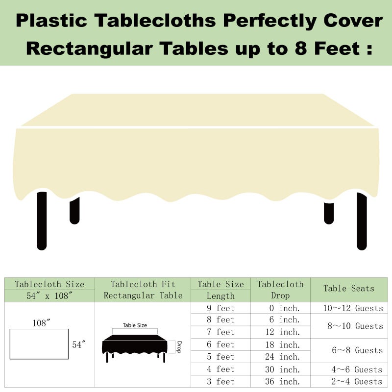 rebdng Plastic Ivory Tablecloths 3 Pack Cream Disposable Table Covers 54"" x 108"" Milky White Table Cloths for Bridal Shower Parties Picnic Engagements Weddings Birthdays  Fits 6 to 8 Foot Rectangle Tables - Image 5