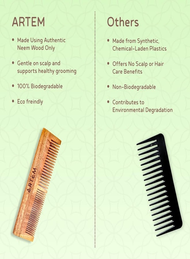 ARTEM Neem Wood Comb – Wide and Fine Tooth Wooden Hair Comb for Men & Women – Made with Natural Seasoned Neem Wood – Eco-Friendly & Gentle for Daily Use - Image 4