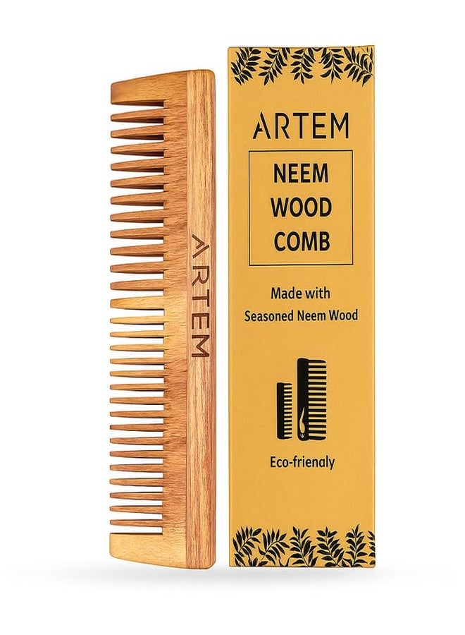 ARTEM Neem Wood Comb – Wide and Fine Tooth Wooden Hair Comb for Men & Women – Made with Natural Seasoned Neem Wood – Eco-Friendly & Gentle for Daily Use - Image 1