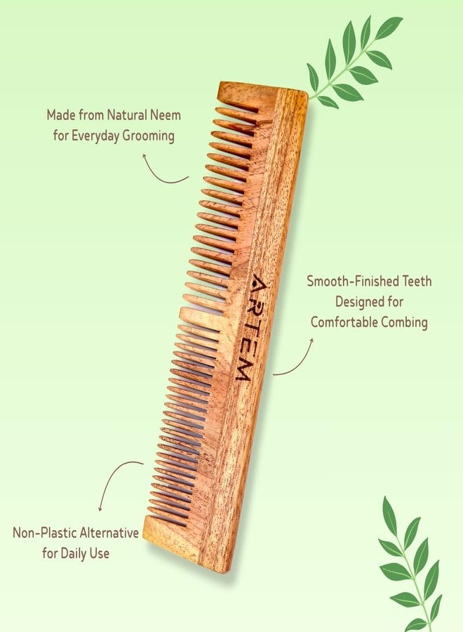 ARTEM Neem Wood Comb – Wide and Fine Tooth Wooden Hair Comb for Men & Women – Made with Natural Seasoned Neem Wood – Eco-Friendly & Gentle for Daily Use - Image 2