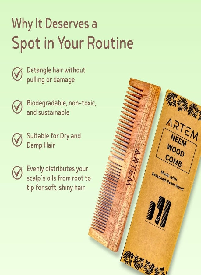 ARTEM Neem Wood Comb – Wide and Fine Tooth Wooden Hair Comb for Men & Women – Made with Natural Seasoned Neem Wood – Eco-Friendly & Gentle for Daily Use - Image 3