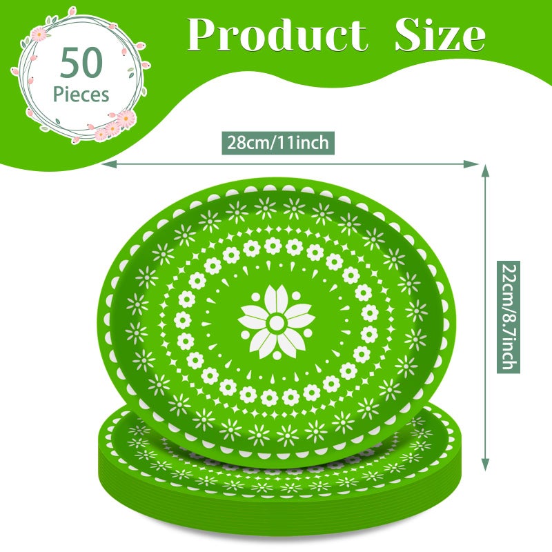 Kepeel 50 Count Fiesta Party Oval Paper Plates, Mexican Cinco De Mayo Large 11in Platters Tableware Supplies Disposable Dinner Plates for Mexican Taco Carnival Papel Picado Party Dinnerware Table Decorations - Image 2