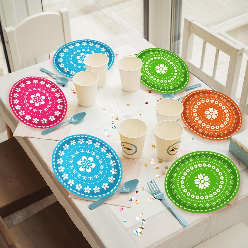 Kepeel 50 Count Fiesta Party Oval Paper Plates, Mexican Cinco De Mayo Large 11in Platters Tableware Supplies Disposable Dinner Plates for Mexican Taco Carnival Papel Picado Party Dinnerware Table Decorations - Image 5