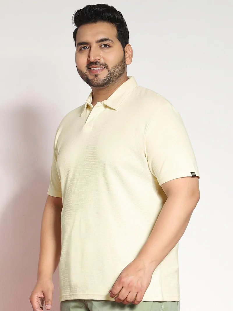 Urbano Plus Men's Cloud Cream Textured Regular Fit Half Sleeve Cotton Polo T-Shirt