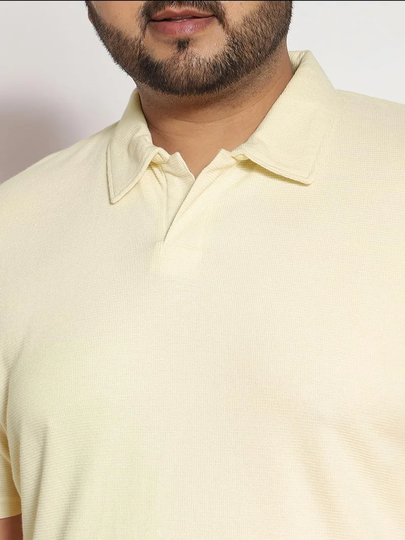 Urbano Fashion  Urbano Plus Men's Cloud Cream Textured Regular Fit Half Sleeve Cotton Polo T-Shirt  | Best Price UAE