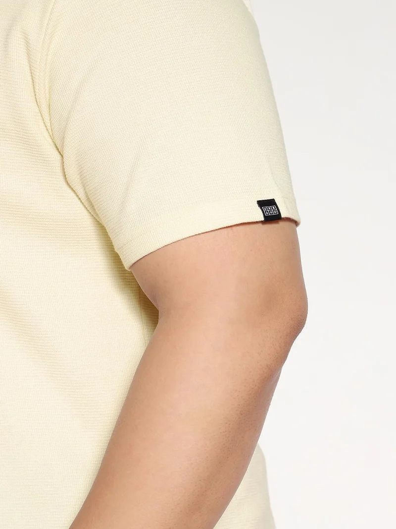 Urbano Fashion  Urbano Plus Men's Cloud Cream Textured Regular Fit Half Sleeve Cotton Polo T-Shirt  | Best Price UAE