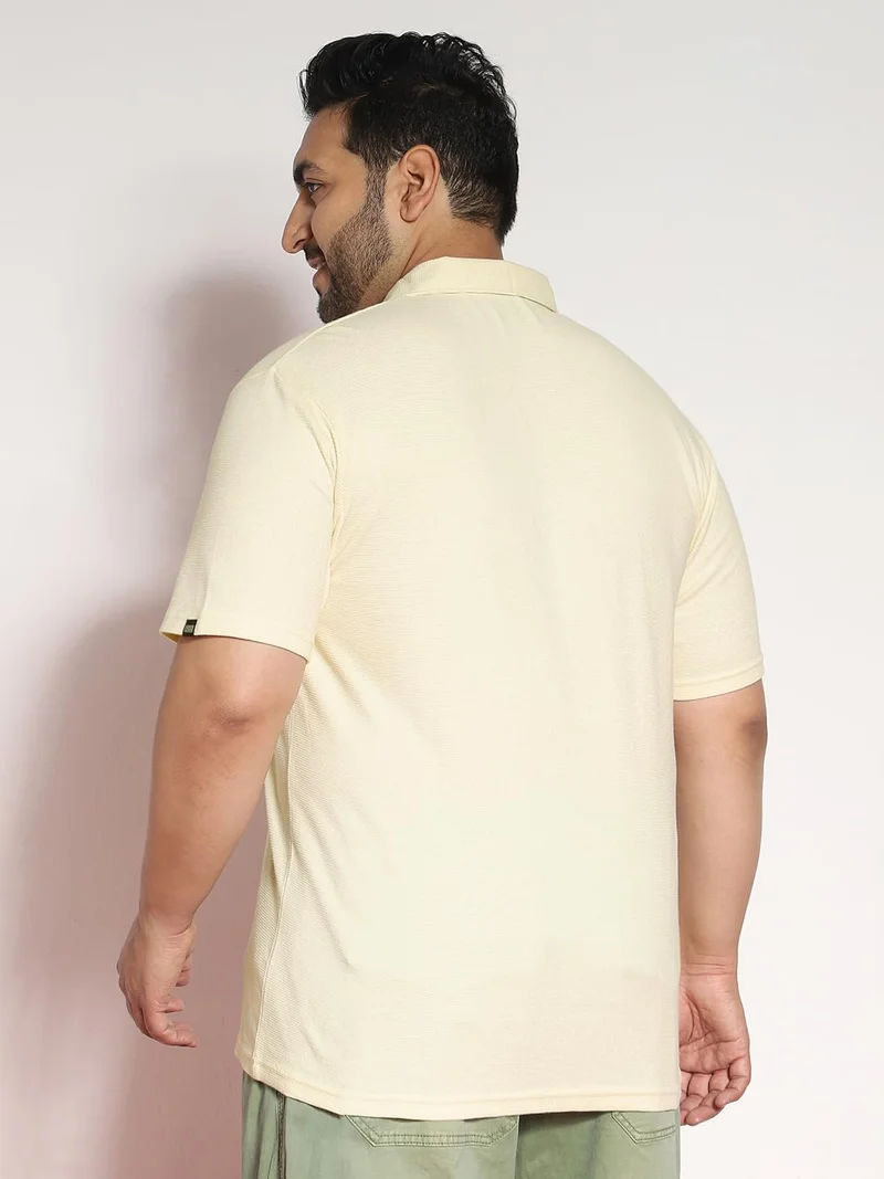 Urbano Fashion  Urbano Plus Men's Cloud Cream Textured Regular Fit Half Sleeve Cotton Polo T-Shirt  | Best Price UAE