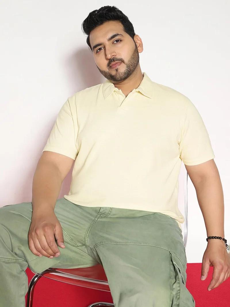 Urbano Fashion  Urbano Plus Men's Cloud Cream Textured Regular Fit Half Sleeve Cotton Polo T-Shirt  | Best Price UAE