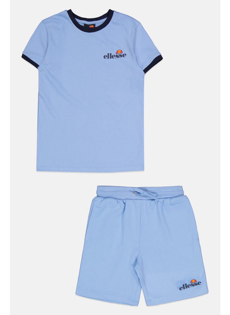 Ellesse Kids Boy 2 Piece Brand Logo Short Sleeves T-shirt And Short Set, Light Blue  - Image 1