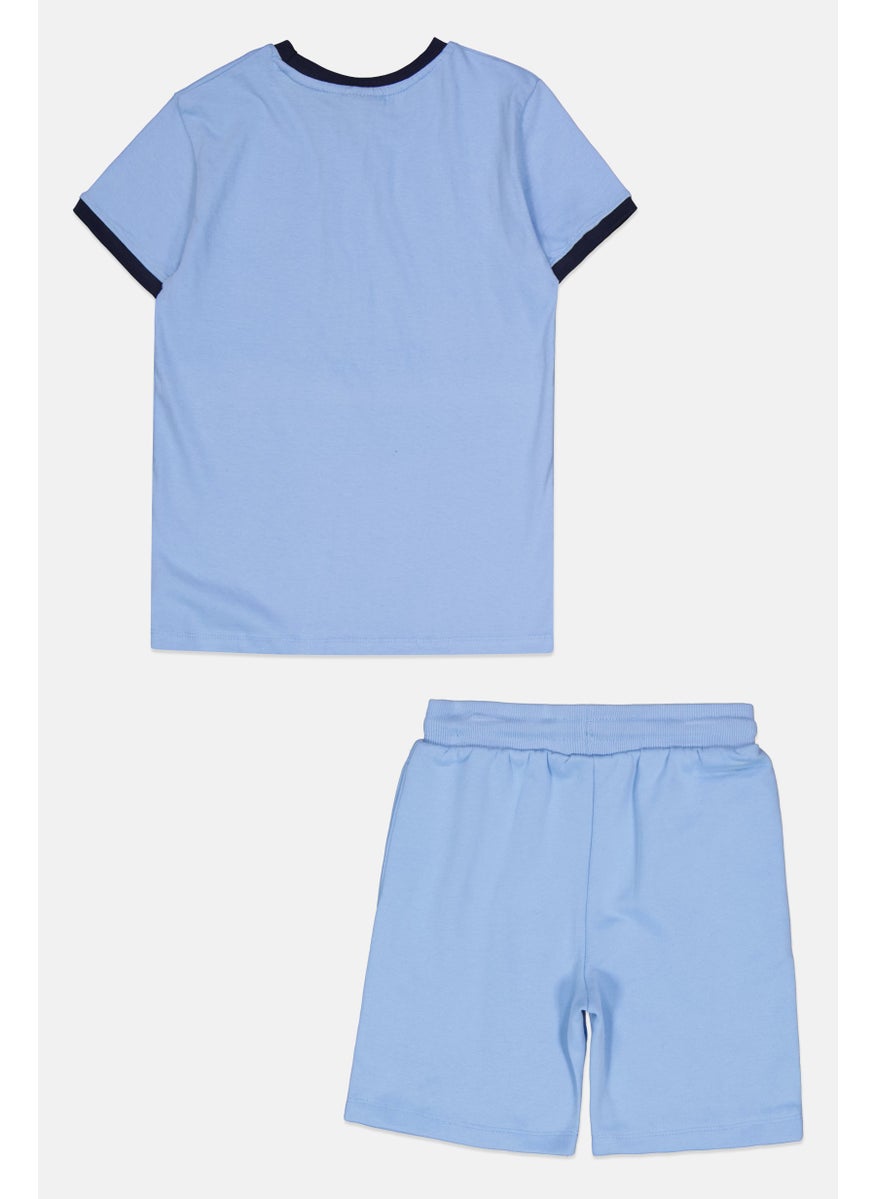 Ellesse Kids Boy 2 Piece Brand Logo Short Sleeves T-shirt And Short Set, Light Blue  - Image 2