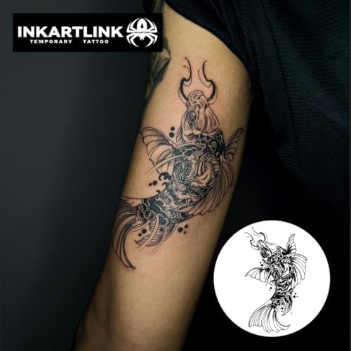 INKARTLINK Tattoo Tech, 2 Sheets Large Semi Permanent Tattoo, Adult Art Design Temporary Tattoos, Lasts 1-2 Weeks, Waterproof, Realistic Look, No Adhesive, No Reflection (Koi Carp Design) - Image 2