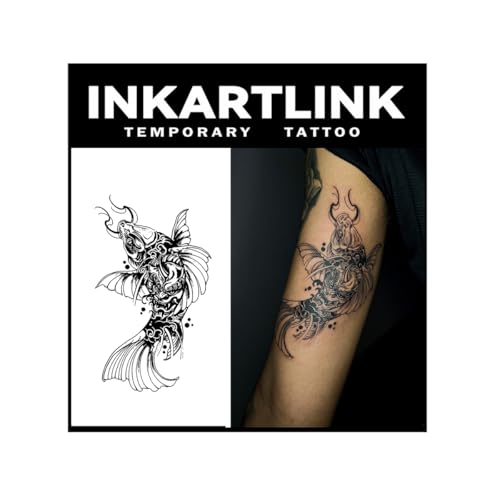INKARTLINK Tattoo Tech, 2 Sheets Large Semi Permanent Tattoo, Adult Art Design Temporary Tattoos, Lasts 1-2 Weeks, Waterproof, Realistic Look, No Adhesive, No Reflection (Koi Carp Design) - Image 1