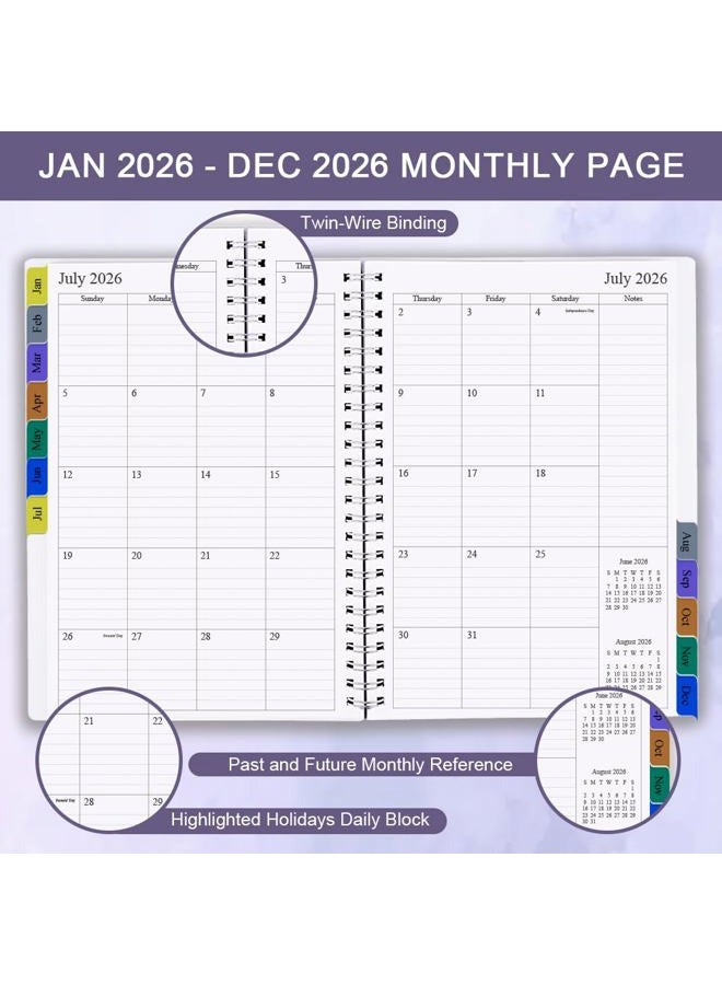Nokingo 2026 Planner - Weekly & Monthly Planner Runs Jan 2026 to Dec 2026, 6.25" x 8.25", 12 Monthly Tabs, 14 Notes Pages, Inner Pocket, Flexible Cover with Twin-Wire Binding, Planners 2026 (Purple, 6.25" x - Image 2