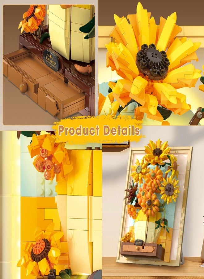Brihappen Building Block Sets, Van Gogh Sunflower Painting Building Toys with Sensor Light, 1166 Pcs 3D Framed Wall Art for Adults, DIY Model Kit for Home Office Decor, Gift for Women & Art Lovers - Image 5