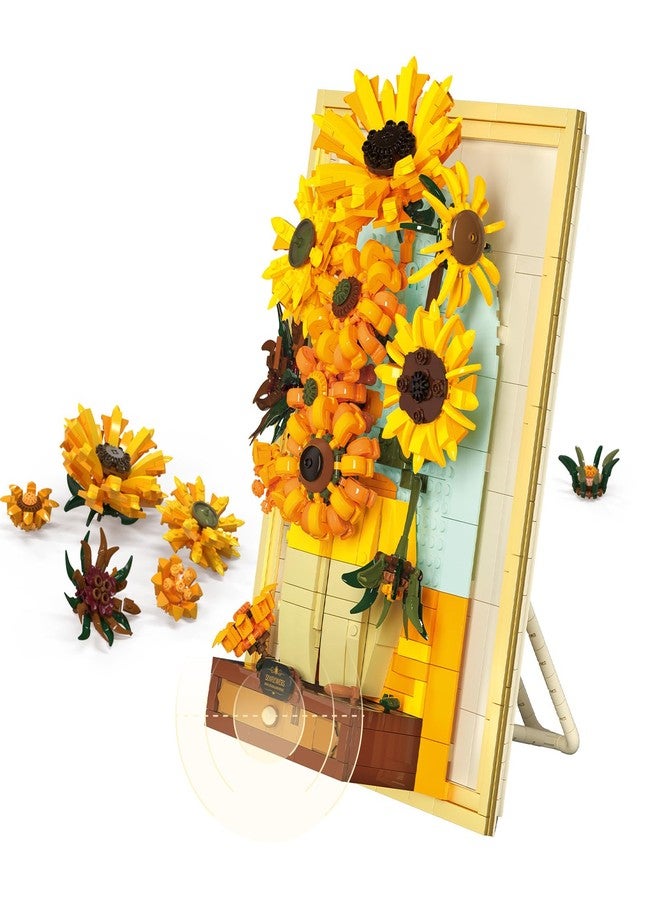 Brihappen Building Block Sets, Van Gogh Sunflower Painting Building Toys with Sensor Light, 1166 Pcs 3D Framed Wall Art for Adults, DIY Model Kit for Home Office Decor, Gift for Women & Art Lovers - Image 1