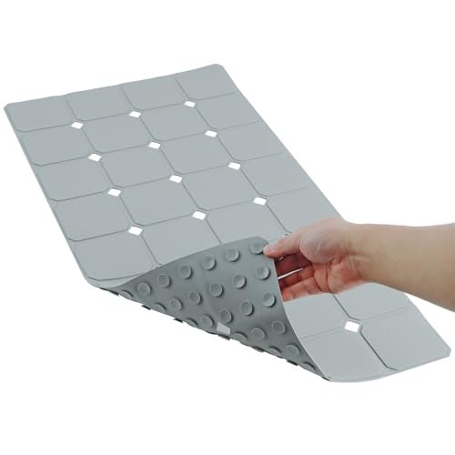 MeimeiDe Bathtub Mat Non Slip 15" x 28" Silicone Foldable Tub Mat with Strong Suction Cups & Large Drain Holes, Durable & Eco-Friendly, for Smooth Surfaces, Ideal for Seniors, Adults Grey - Image 1