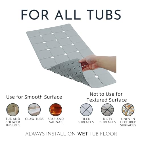 MeimeiDe Bathtub Mat Non Slip 15" x 28" Silicone Foldable Tub Mat with Strong Suction Cups & Large Drain Holes, Durable & Eco-Friendly, for Smooth Surfaces, Ideal for Seniors, Adults Grey - Image 3