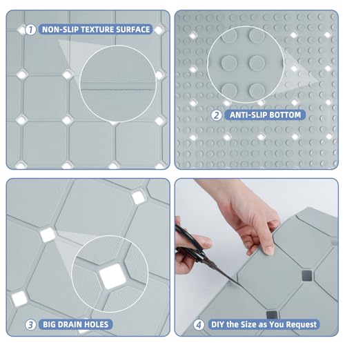 MeimeiDe Bathtub Mat Non Slip 15" x 28" Silicone Foldable Tub Mat with Strong Suction Cups & Large Drain Holes, Durable & Eco-Friendly, for Smooth Surfaces, Ideal for Seniors, Adults Grey - Image 5