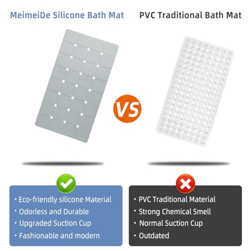 MeimeiDe Bathtub Mat Non Slip 15" x 28" Silicone Foldable Tub Mat with Strong Suction Cups & Large Drain Holes, Durable & Eco-Friendly, for Smooth Surfaces, Ideal for Seniors, Adults Grey - Image 4